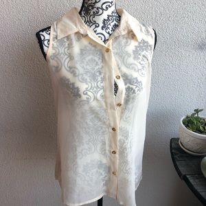 NWT Sheer Button Up Halter Collar Top/ Blouse